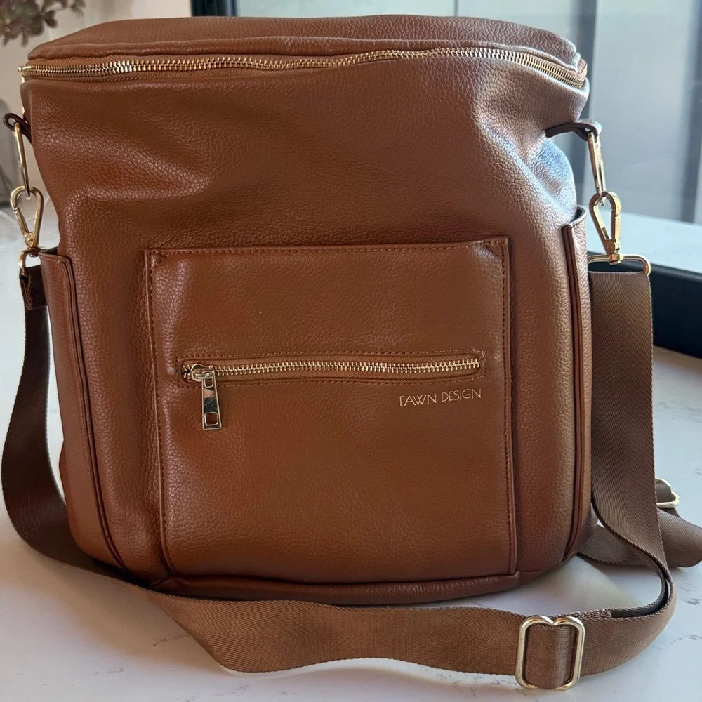 FAWN The Original Diaper Bag Backpack - Brown/ Cognac Color